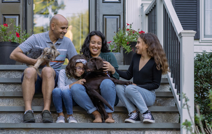 family on steps